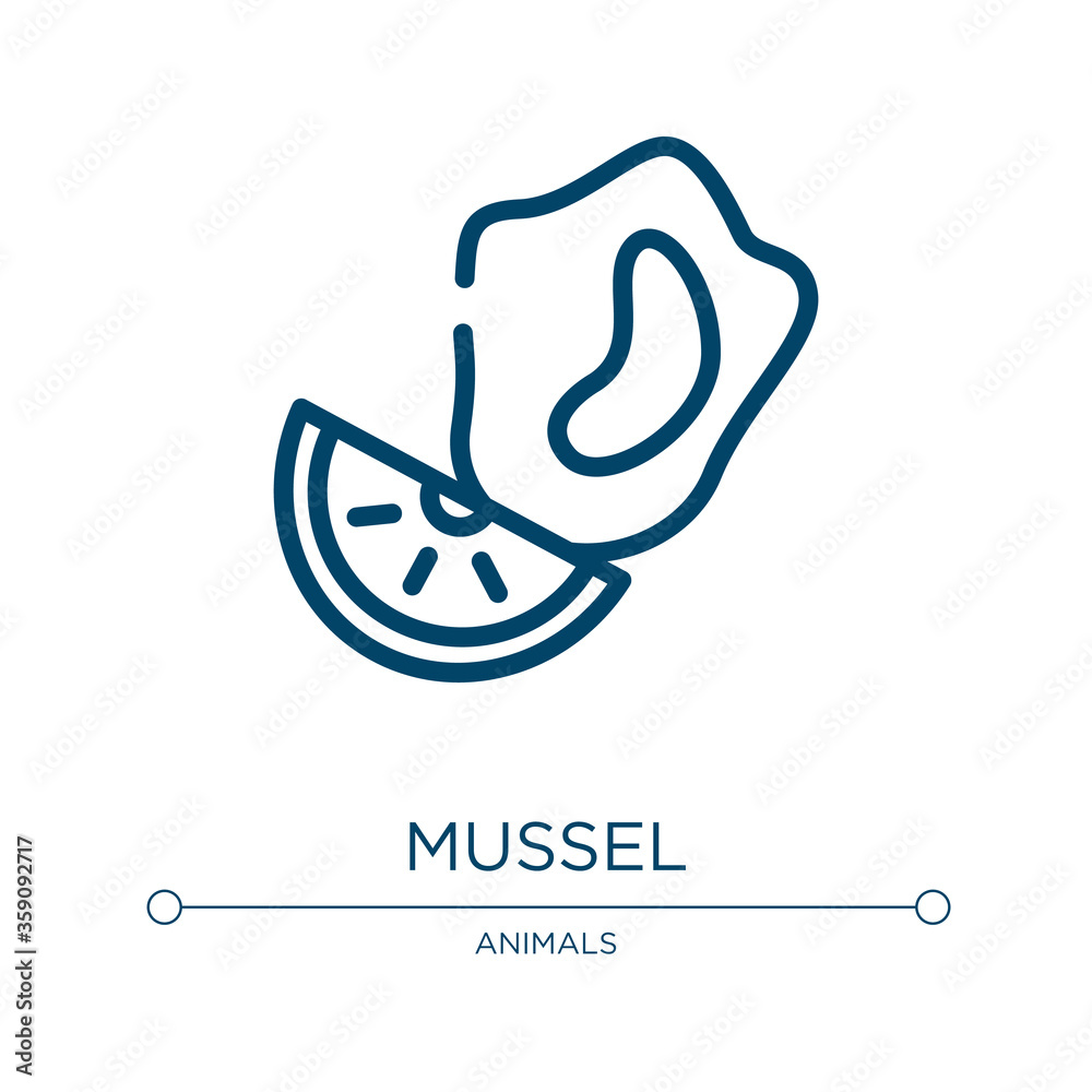 Fototapeta premium Mussel icon. Linear vector illustration from nature collection. Outline mussel icon vector. Thin line symbol for use on web and mobile apps, logo, print media.