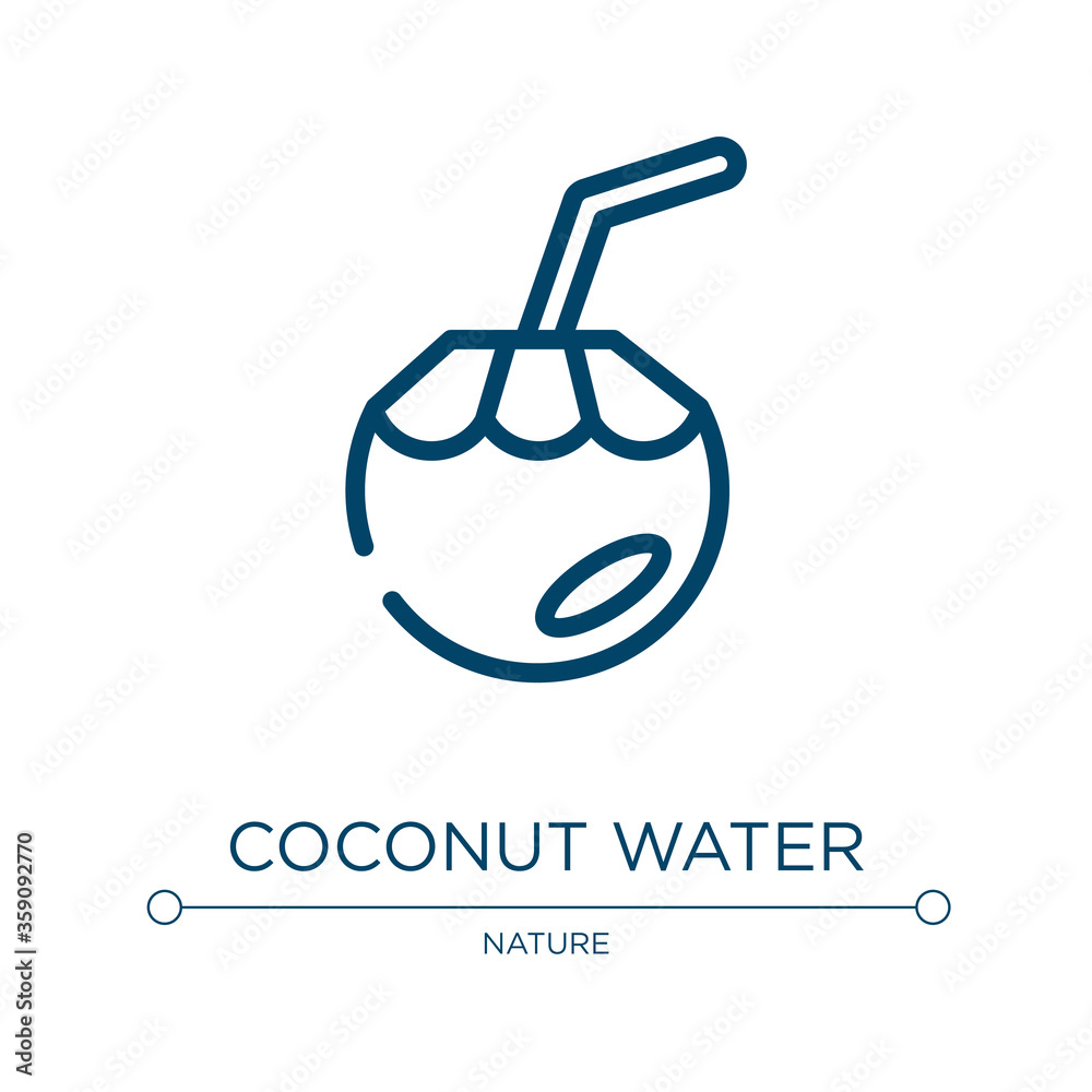 Coconut water icon. Linear vector illustration from tropical collection. Outline coconut water icon vector. Thin line symbol for use on web and mobile apps, logo, print media.