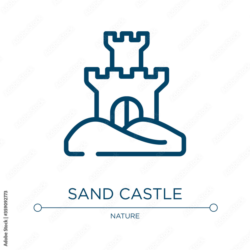 Sand castle icon. Linear vector illustration from tropical collection. Outline sand castle icon vector. Thin line symbol for use on web and mobile apps, logo, print media. Sand castle icon. Linear vector illustration from tropical collection. Outline sand castle icon vector. Thin line symbol for use on web and mobile apps, logo, print media.