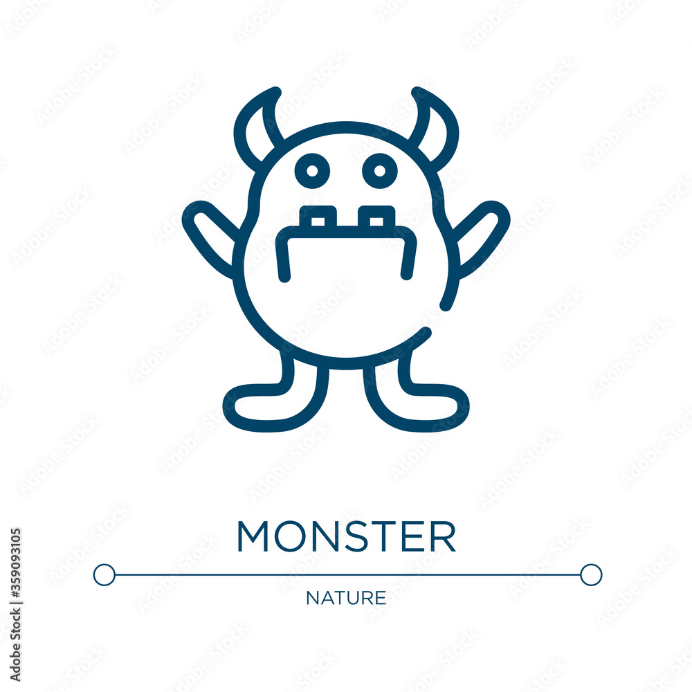 Monster icon. Linear vector illustration from halloween collection. Outline monster icon vector. Thin line symbol for use on web and mobile apps, logo, print media. Monster icon. Linear vector illustration from halloween collection. Outline monster icon vector. Thin line symbol for use on web and mobile apps, logo, print media.