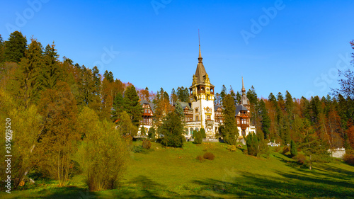 It's Landscape of the Peles Castle, a Neo-Renaissance castle in the Carpathian Mountains of Romania