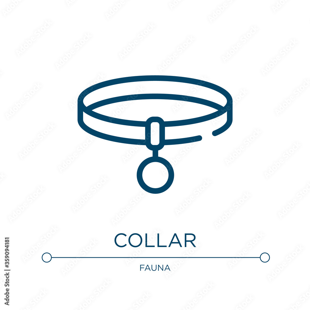 Collar icon. Linear vector illustration from pet shop lineal collection. Outline collar icon vector. Thin line symbol for use on web and mobile apps, logo, print media. Collar icon. Linear vector illustration from pet shop lineal collection. Outline collar icon vector. Thin line symbol for use on web and mobile apps, logo, print media.