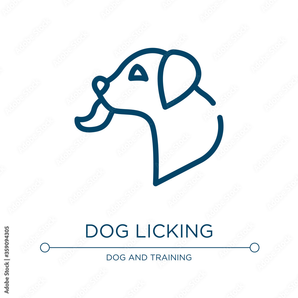 Dog licking icon. Linear vector illustration from dog and training collection. Outline dog