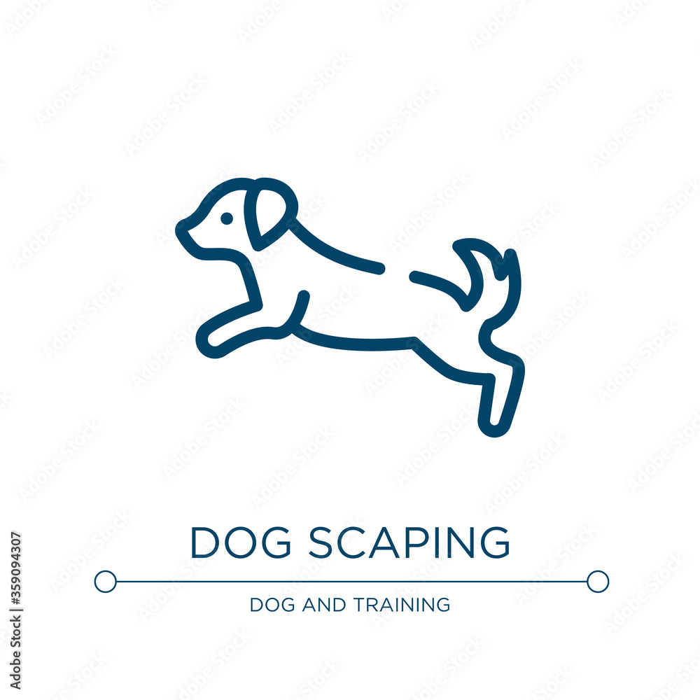 Dog scaping icon. Linear vector illustration from dog and training collection. Outline dog scaping icon vector. Thin line symbol for use on web and mobile apps, logo, print media.
