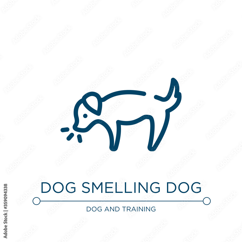 Dog smelling dog icon. Linear vector illustration from dog and training collection. Outline dog smelling dog icon vector. Thin line symbol for use on web and mobile apps, logo, print media.
