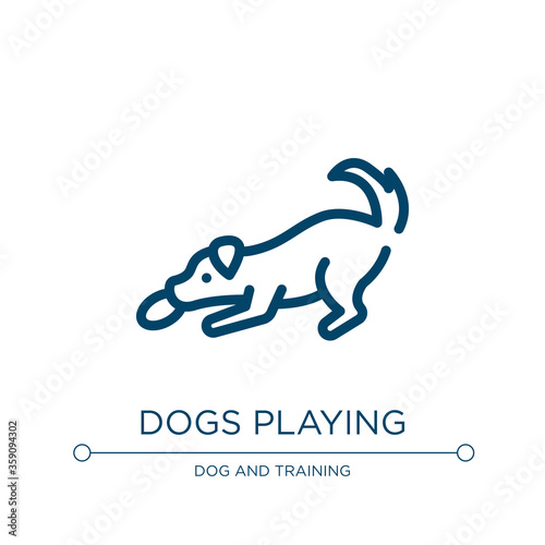 Dogs playing icon. Linear vector illustration from dog and training collection. Outline dogs playing icon vector. Thin line symbol for use on web and mobile apps, logo, print media.