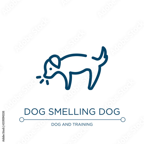 Dog smelling dog icon. Linear vector illustration from dog and training collection. Outline dog smelling dog icon vector. Thin line symbol for use on web and mobile apps, logo, print media.