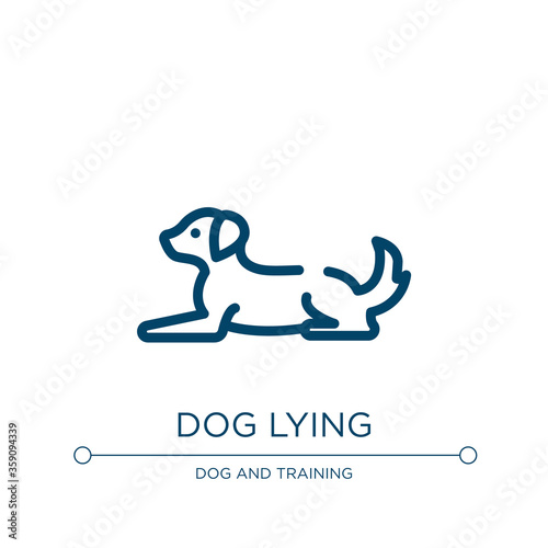Dog lying icon. Linear vector illustration from dog and training collection. Outline dog lying icon vector. Thin line symbol for use on web and mobile apps, logo, print media.