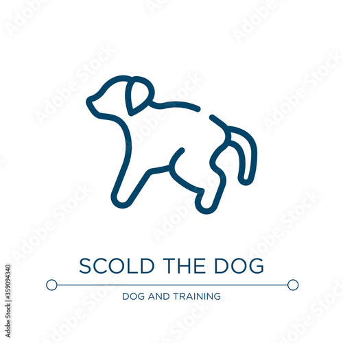 Scold the dog icon. Linear vector illustration from dog and training collection. Outline scold the dog icon vector. Thin line symbol for use on web and mobile apps, logo, print media.