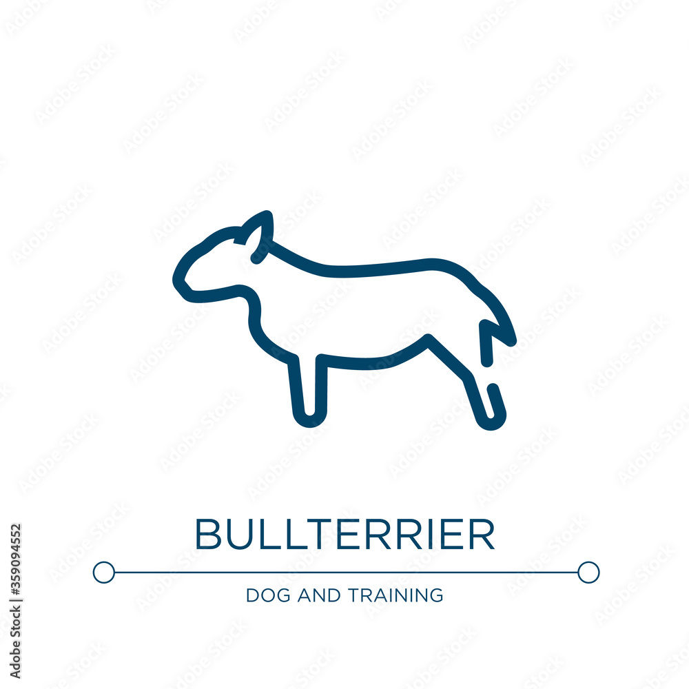 Bullterrier icon. Linear vector illustration from dog breeds fullbody collection. Outline bullterrier icon vector. Thin line symbol for use on web and mobile apps, logo, print media.