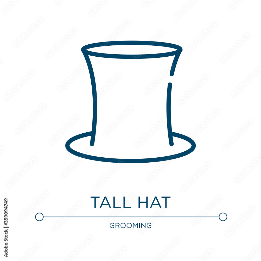 Tall hat icon. Linear vector illustration from hipster collection. Outline tall hat icon vector. Thin line symbol for use on web and mobile apps, logo, print media. Tall hat icon. Linear vector illustration from hipster collection. Outline tall hat icon vector. Thin line symbol for use on web and mobile apps, logo, print media.