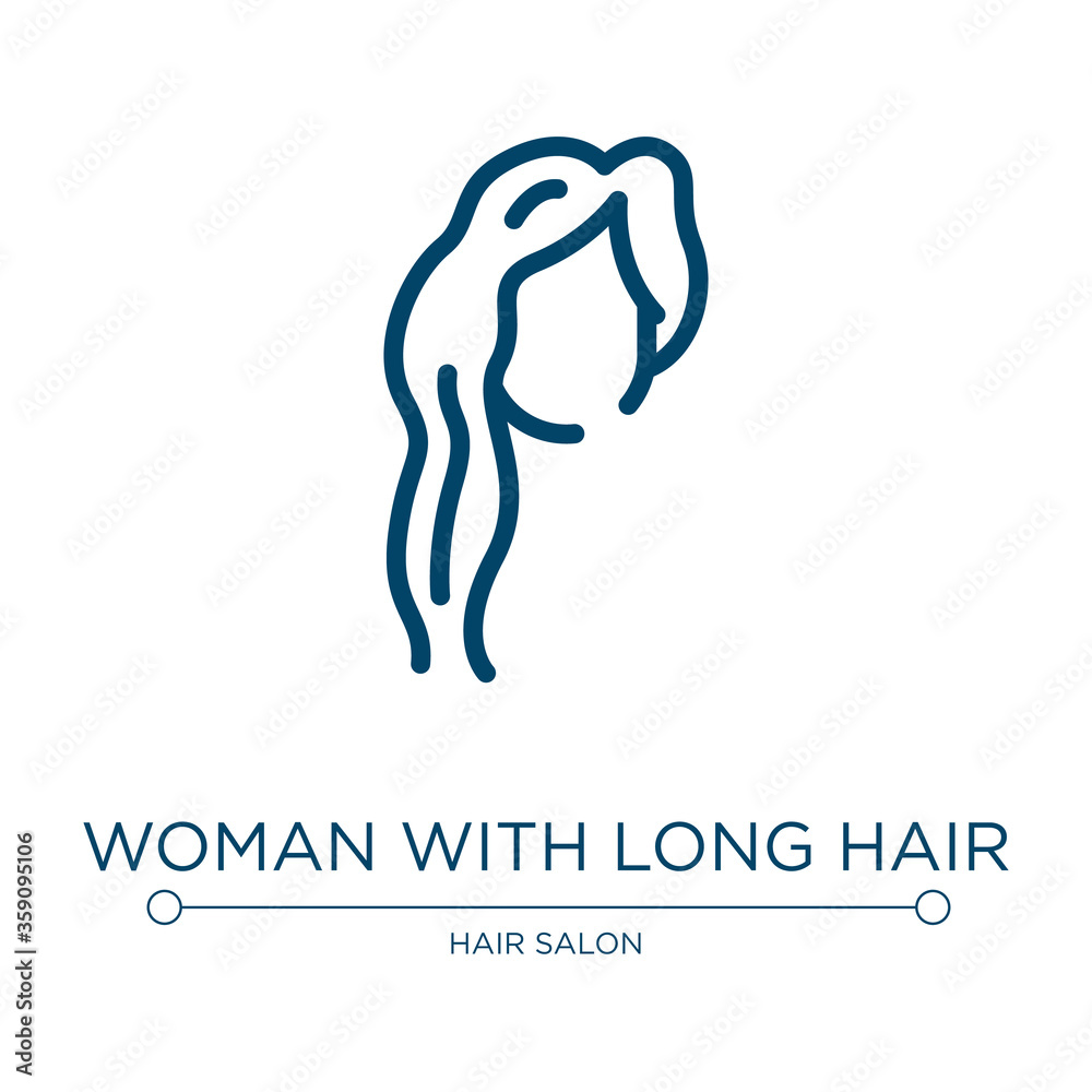 Woman with long hair icon. Linear vector illustration from hair salon collection. Outline woman with long hair icon vector. Thin line symbol for use on web and mobile apps, logo, print media. Woman with long hair icon. Linear vector illustration from hair salon collection. Outline woman with long hair icon vector. Thin line symbol for use on web and mobile apps, logo, print media.