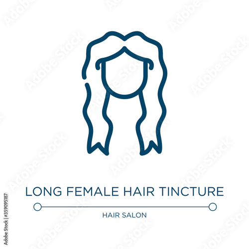 Long female hair tincture icon. Linear vector illustration from hair salon collection. Outline long female hair tincture icon vector. Thin line symbol for use on web and mobile apps, logo, print