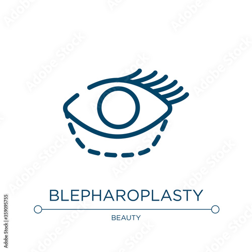 Blepharoplasty icon. Linear vector illustration from plastic surgery collection. Outline blepharoplasty icon vector. Thin line symbol for use on web and mobile apps, logo, print media.