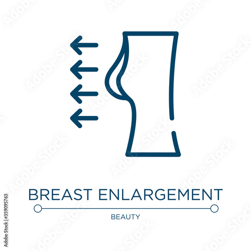 Breast enlargement icon. Linear vector illustration from plastic surgery collection. Outline breast enlargement icon vector. Thin line symbol for use on web and mobile apps, logo, print media.