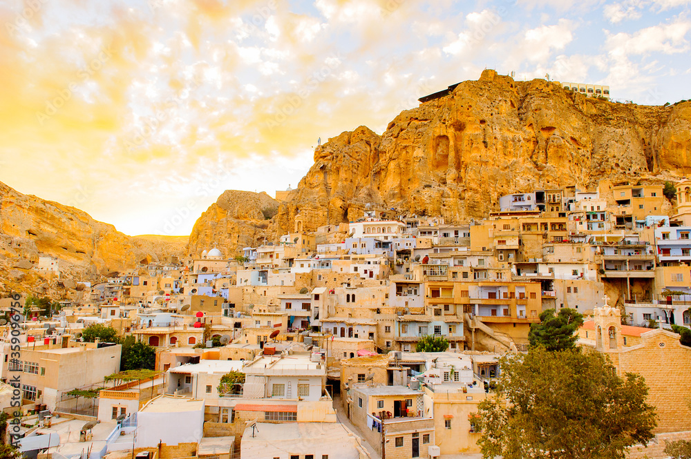 Ma'loula or Maaloula, a small Christian village in the Rif Dimashq Governorate in Syria.