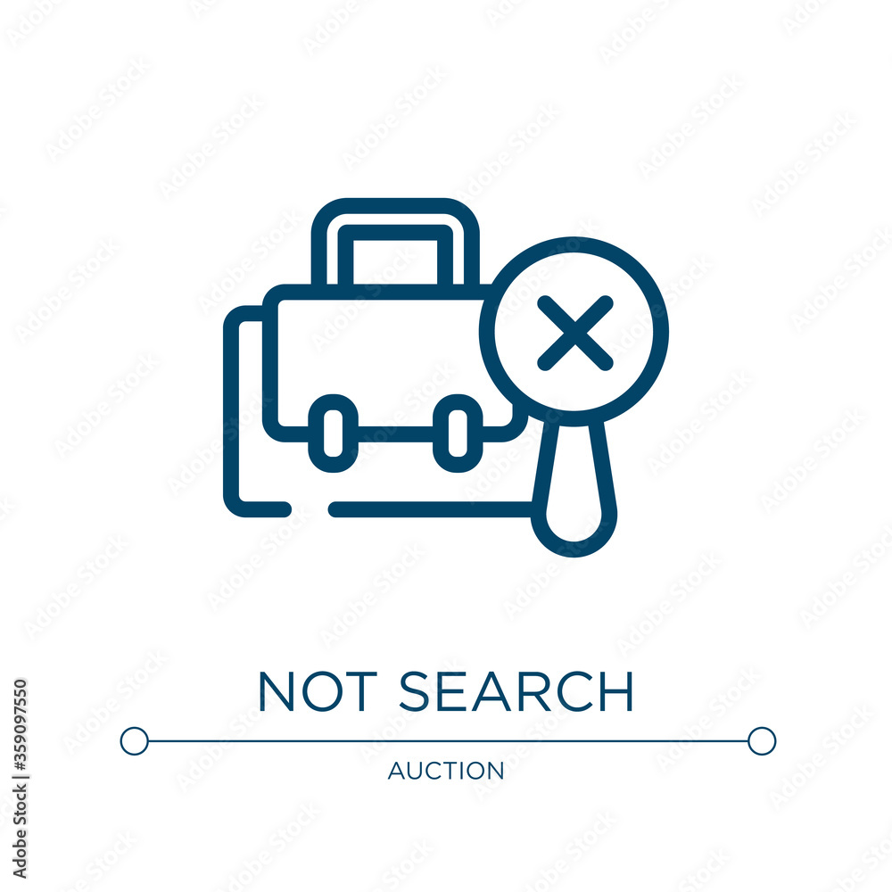 Not search icon. Linear vector illustration from jobless collection. Outline not search icon vector. Thin line symbol for use on web and mobile apps, logo, print media.