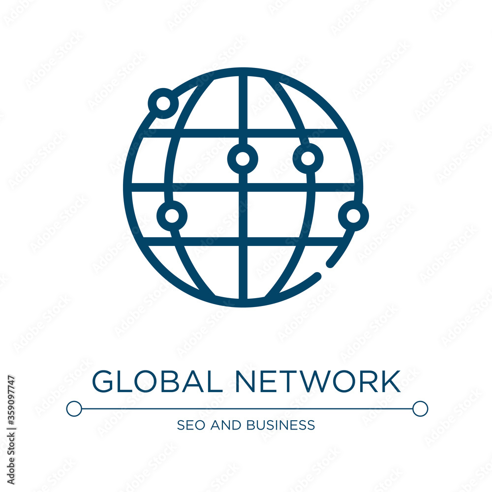 Global network icon. Linear vector illustration from bitcoin collection. Outline global network icon vector. Thin line symbol for use on web and mobile apps, logo, print media. Global network icon. Linear vector illustration from bitcoin collection. Outline global network icon vector. Thin line symbol for use on web and mobile apps, logo, print media.