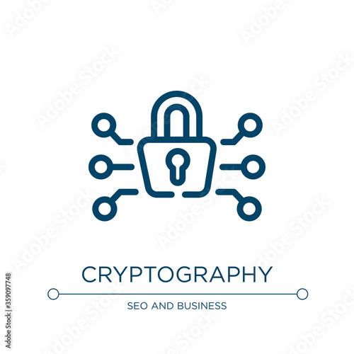 Cryptography icon. Linear vector illustration from bitcoin collection. Outline cryptography icon vector. Thin line symbol for use on web and mobile apps, logo, print media.
