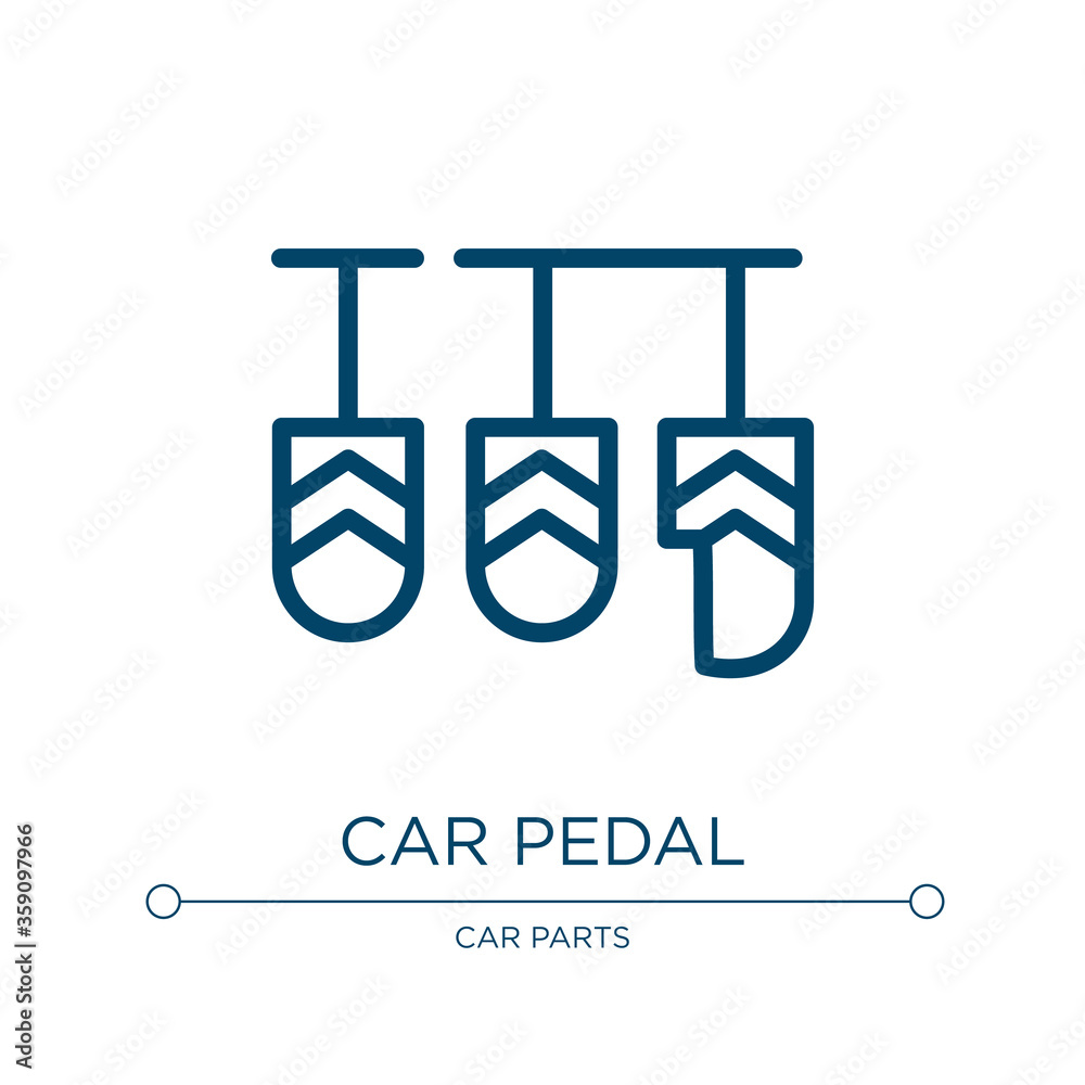Car pedal icon. Linear vector illustration from car parts collection. Outline car pedal icon vector. Thin line symbol for use on web and mobile apps, logo, print media. Car pedal icon. Linear vector illustration from car parts collection. Outline car pedal icon vector. Thin line symbol for use on web and mobile apps, logo, print media.