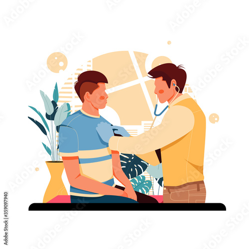 a portrait of the doctor examining the patient, flat design concept. vector illustration