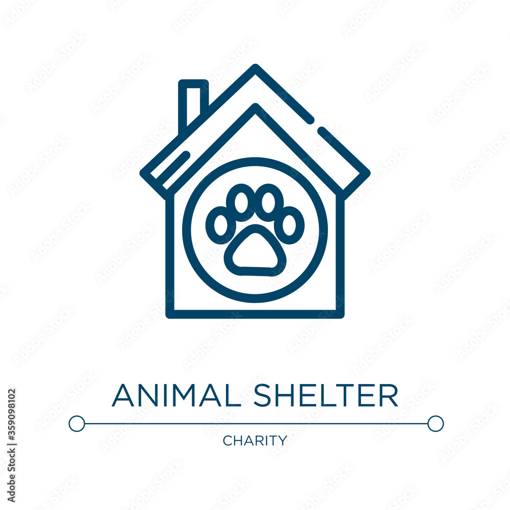 Animal shelter icon. Linear vector illustration from charity collection. Outline animal shelter icon vector. Thin line symbol for use on web and mobile apps, logo, print media. Animal shelter icon. Linear vector illustration from charity collection. Outline animal shelter icon vector. Thin line symbol for use on web and mobile apps, logo, print media.