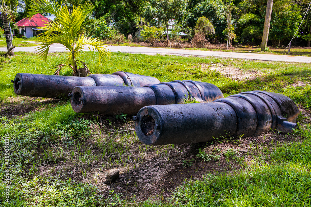 Cannons in the Fort Nieuw Amsterdam, Suriname, South America Cannons in the Fort Nieuw Amsterdam, Suriname, South America