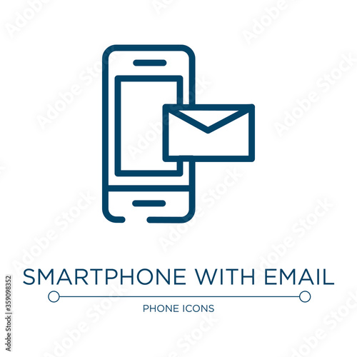 Smartphone with email icon. Linear vector illustration from phone icons collection. Outline smartphone with email icon vector. Thin line symbol for use on web and mobile apps, logo, print media.