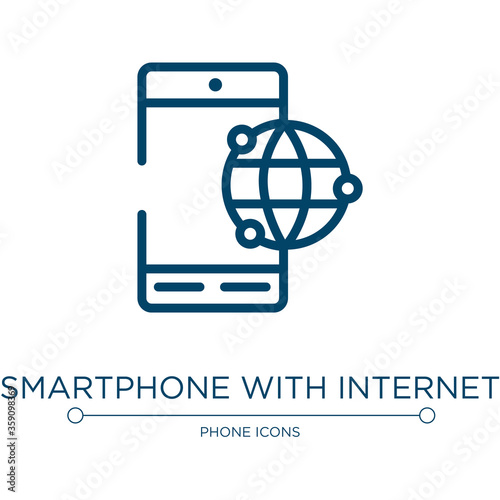Smartphone with internet connection icon. Linear vector illustration from phone icons collection. Outline smartphone with internet connection icon vector. Thin line symbol for use on web and mobile