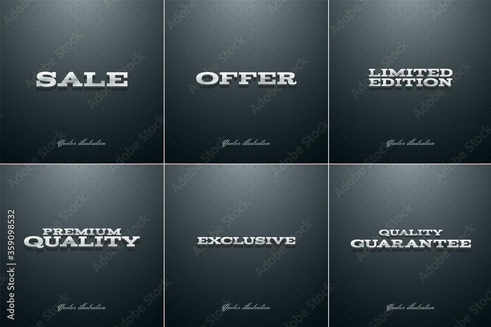 Fototapeta premium Collection of vector banners with 3d metallic text, premium quality, sale, offer, exclusive, limited edition