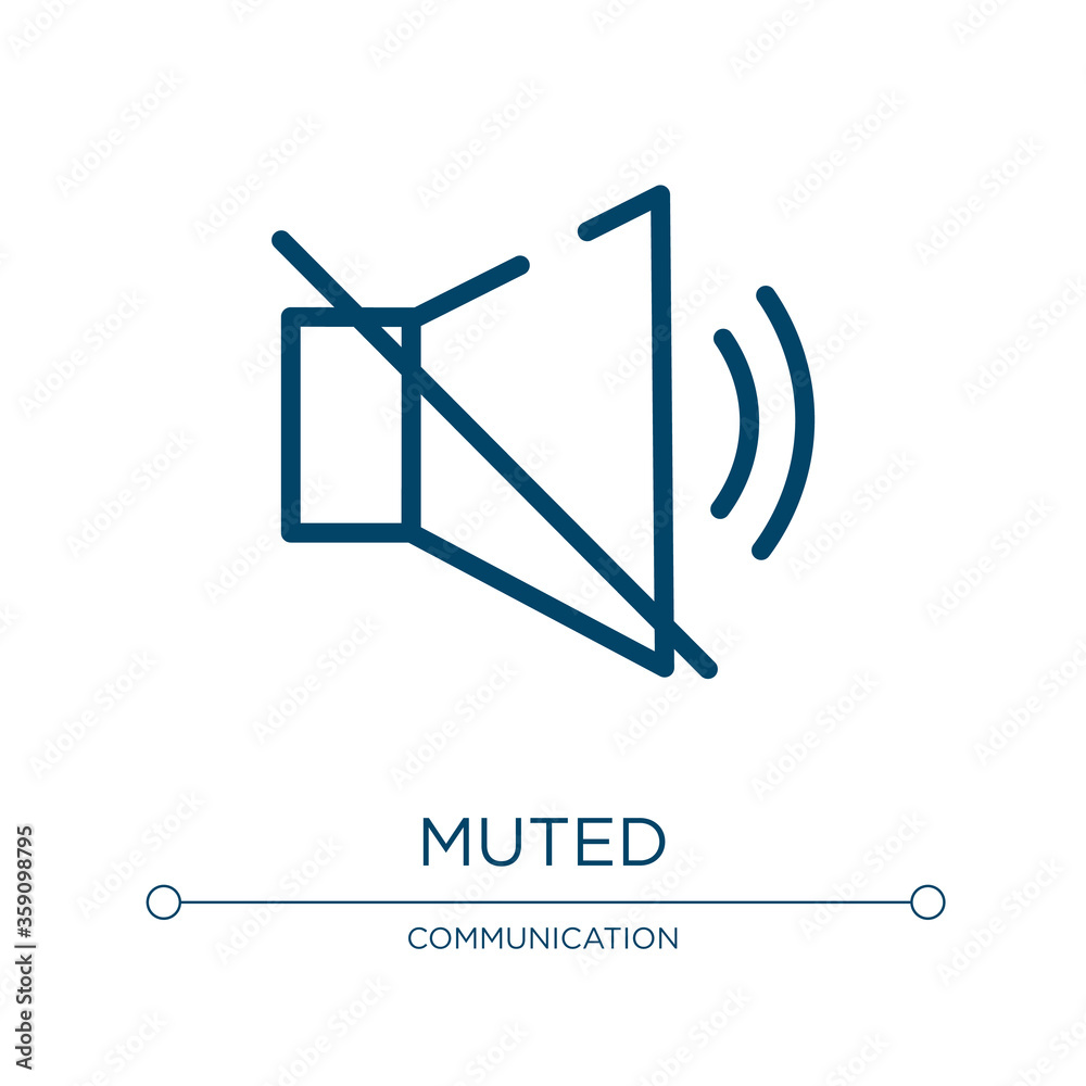 Muted icon. Linear vector illustration from mobile interface collection. Outline muted icon vector. Thin line symbol for use on web and mobile apps, logo, print media. Muted icon. Linear vector illustration from mobile interface collection. Outline muted icon vector. Thin line symbol for use on web and mobile apps, logo, print media.