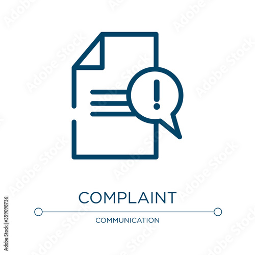 Complaint icon. Linear vector illustration from customer reviews collection. Outline complaint icon vector. Thin line symbol for use on web and mobile apps, logo, print media. photo
