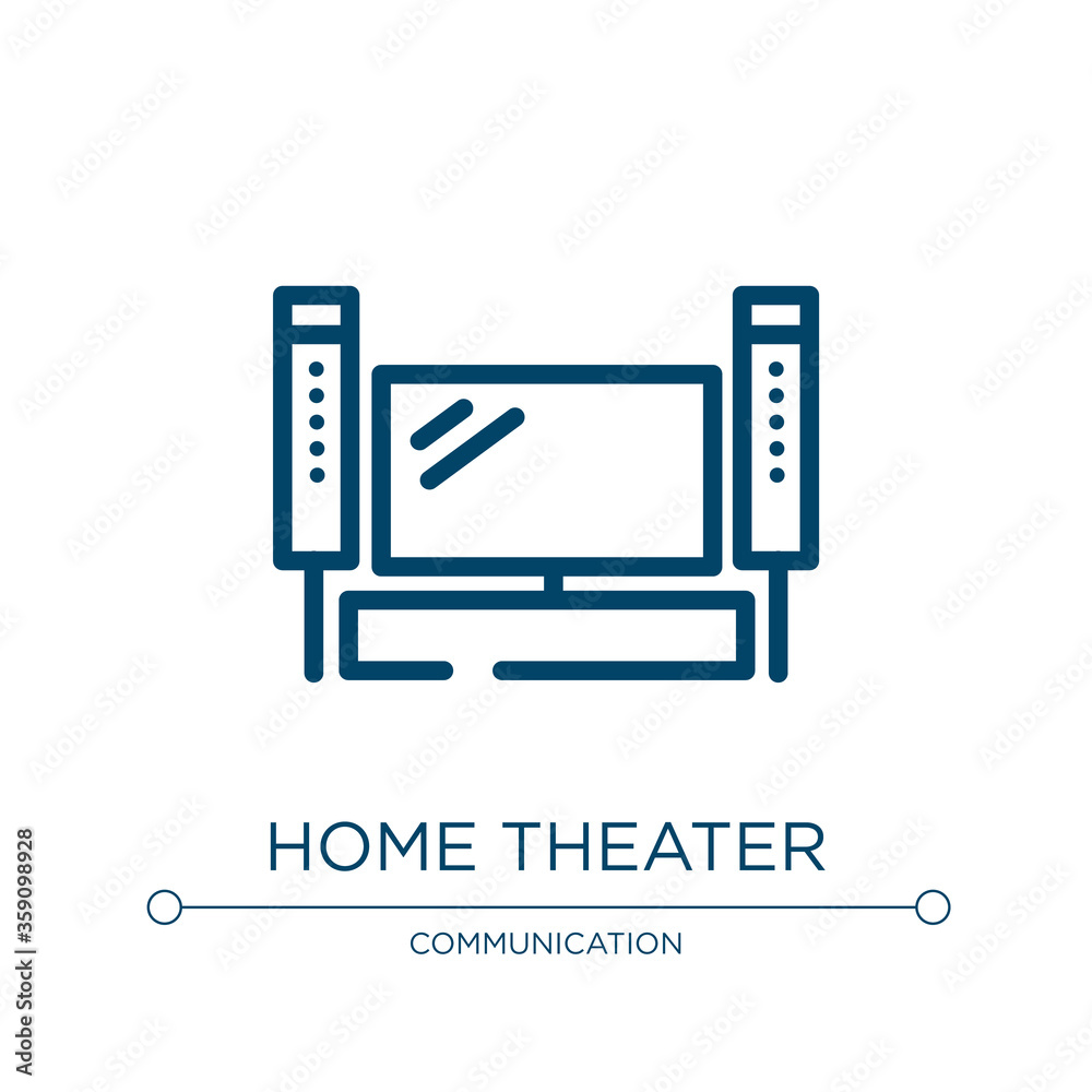 Home theater icon. Linear vector illustration from television collection. Outline home theater icon vector. Thin line symbol for use on web and mobile apps, logo, print media. Home theater icon. Linear vector illustration from television collection. Outline home theater icon vector. Thin line symbol for use on web and mobile apps, logo, print media.