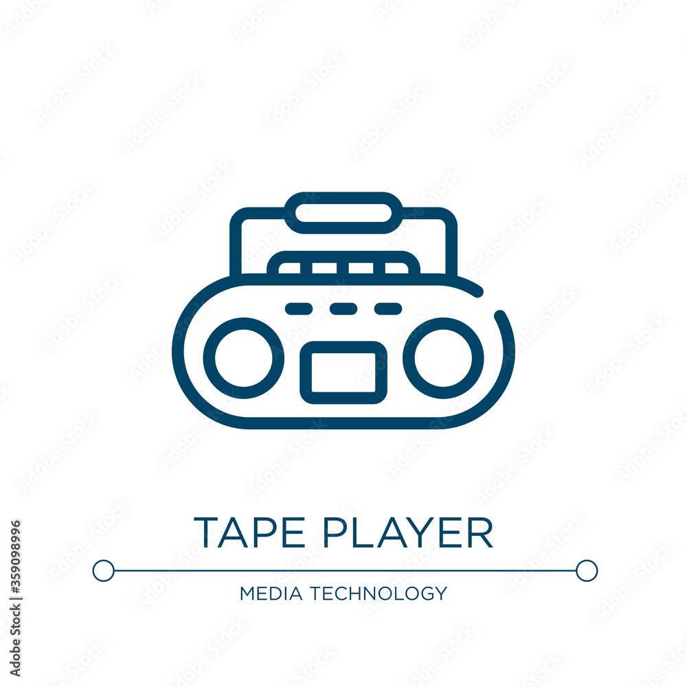 Tape player icon. Linear vector illustration from media technology collection. Outline tape player icon vector. Thin line symbol for use on web and mobile apps, logo, print media. Tape player icon. Linear vector illustration from media technology collection. Outline tape player icon vector. Thin line symbol for use on web and mobile apps, logo, print media.