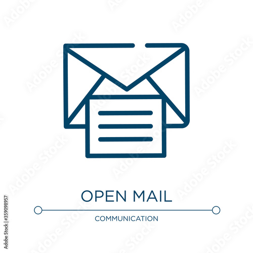 Open mail icon. Linear vector illustration from post office collection. Outline open mail icon vector. Thin line symbol for use on web and mobile apps, logo, print media.