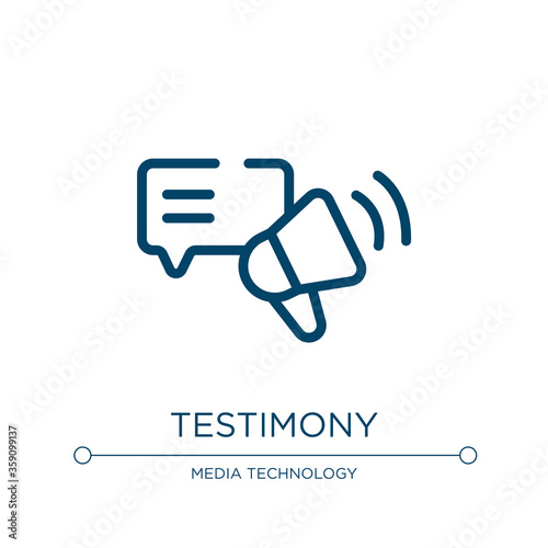 Testimony icon. Linear vector illustration from testimonial collection. Outline testimony icon vector. Thin line symbol for use on web and mobile apps, logo, print media.
