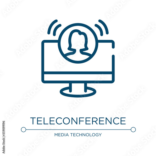 Teleconference icon. Linear vector illustration from social network collection. Outline teleconference icon vector. Thin line symbol for use on web and mobile apps, logo, print media.