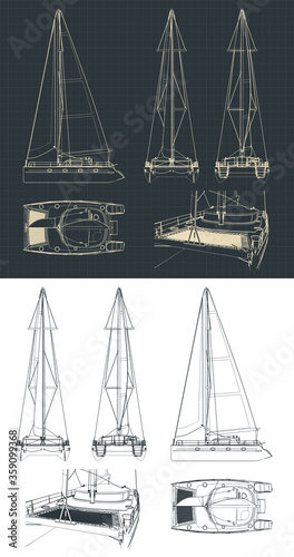 Catamaran drawings illustrations