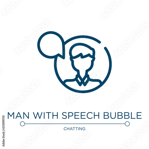 Man with speech bubble icon. Linear vector illustration from talking collection. Outline man with speech bubble icon vector. Thin line symbol for use on web and mobile apps, logo, print media.