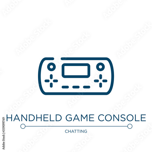 Handheld game console icon. Linear vector illustration from smart devices collection. Outline handheld game console icon vector. Thin line symbol for use on web and mobile apps, logo, print media.