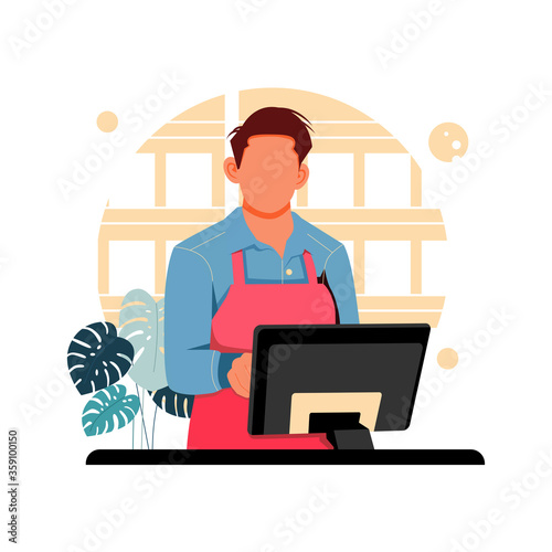 portrait of the cashier character, flat design concept. vector illustration