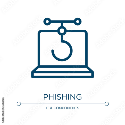 Phishing icon. Linear vector illustration from cyber security collection. Outline phishing icon vector. Thin line symbol for use on web and mobile apps, logo, print media.