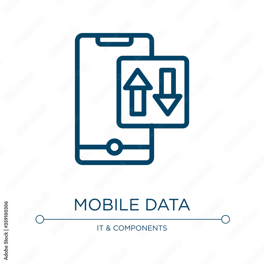 Mobile data icon. Linear vector illustration from data organization collection. Outline mobile data icon vector. Thin line symbol for use on web and mobile apps, logo, print media.