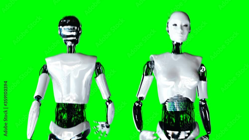 Futuristic humanoid female robot is walkihg . Realistic motion and reflections. 4K green screen footage. Futuristic humanoid female robot is walkihg . Realistic motion and reflections. 4K green screen footage.