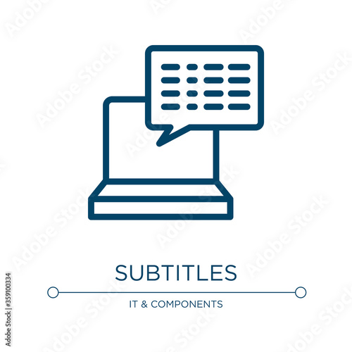 Subtitles icon. Linear vector illustration from computer and files collection. Outline subtitles icon vector. Thin line symbol for use on web and mobile apps, logo, print media.
