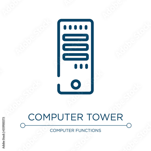 Computer tower icon. Linear vector illustration from computer functions collection. Outline computer tower icon vector. Thin line symbol for use on web and mobile apps, logo, print media.