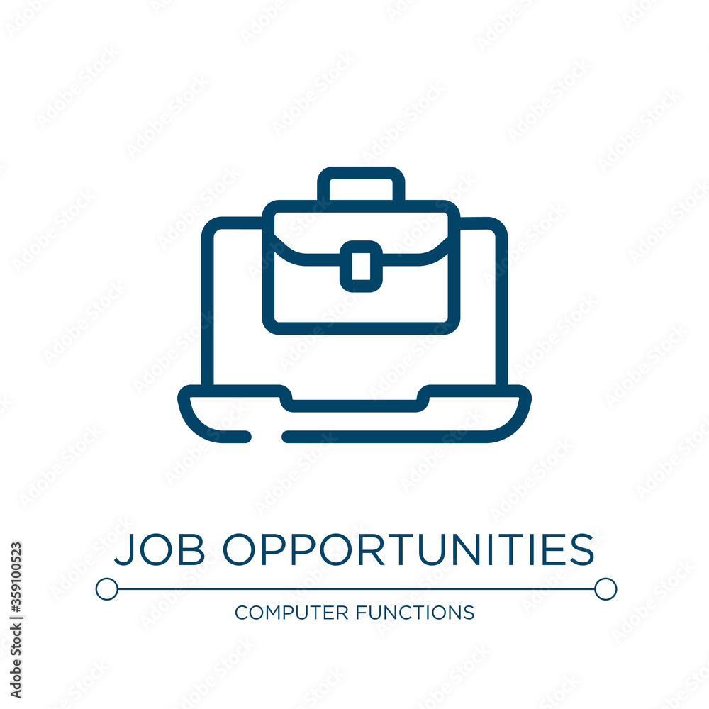Job opportunities icon. Linear vector illustration from online learning collection. Outline job opportunities icon vector. Thin line symbol for use on web and mobile apps, logo, print media. Job opportunities icon. Linear vector illustration from online learning collection. Outline job opportunities icon vector. Thin line symbol for use on web and mobile apps, logo, print media.