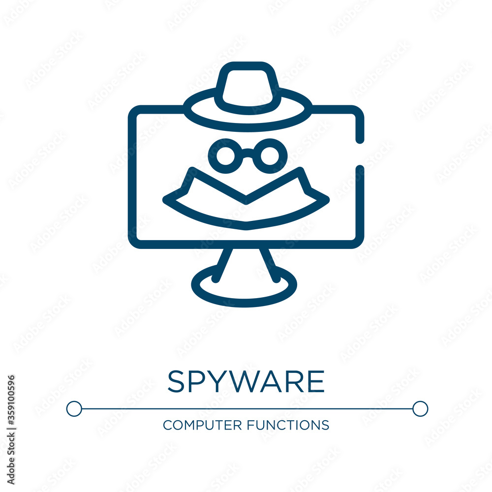 Spyware icon. Linear vector illustration from web and hacker collection. Outline spyware icon vector. Thin line symbol for use on web and mobile apps, logo, print media. Spyware icon. Linear vector illustration from web and hacker collection. Outline spyware icon vector. Thin line symbol for use on web and mobile apps, logo, print media.