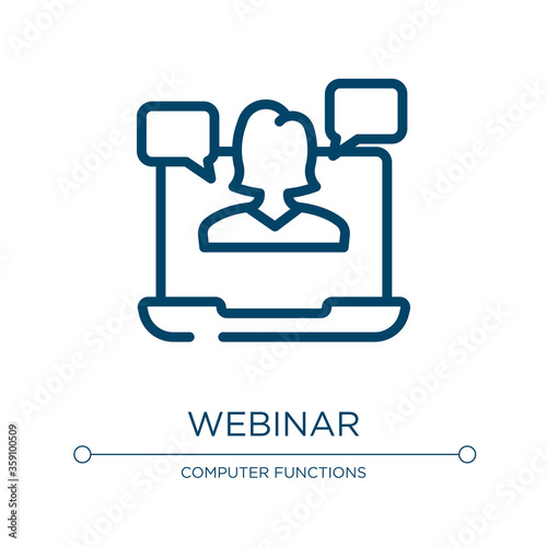 Webinar icon. Linear vector illustration from online learning collection. Outline webinar icon vector. Thin line symbol for use on web and mobile apps, logo, print media.