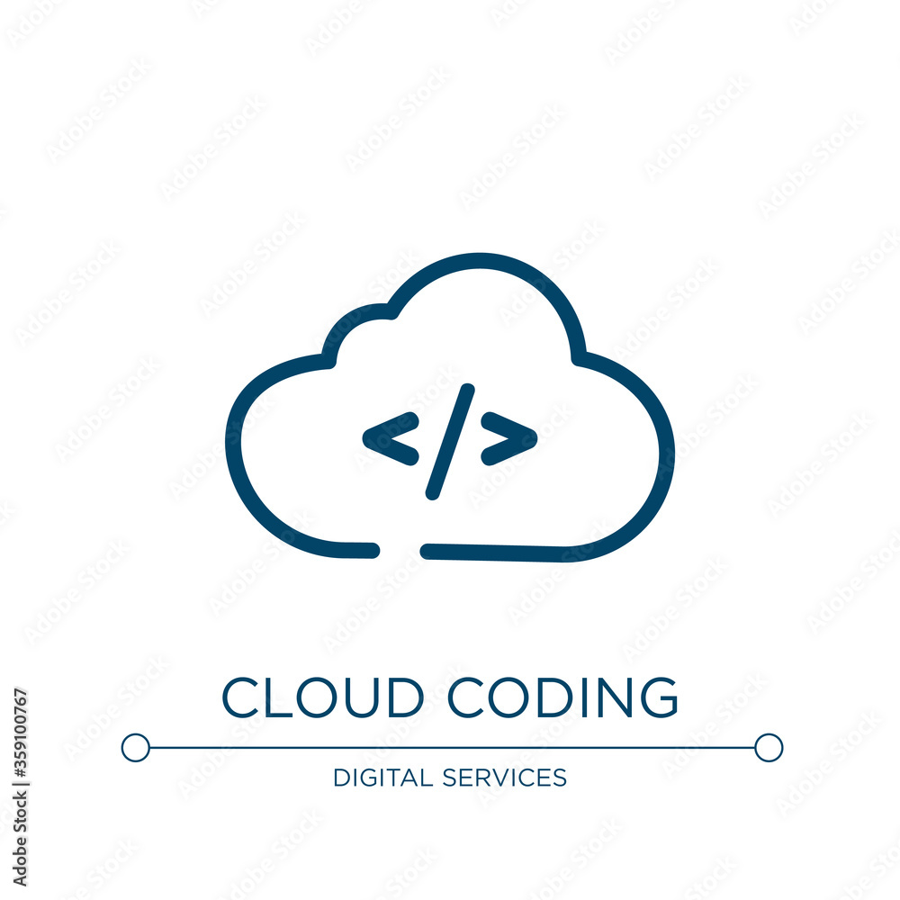 Cloud coding icon. Linear vector illustration from cloud technology collection. Outline cloud coding icon vector. Thin line symbol for use on web and mobile apps, logo, print media. Cloud coding icon. Linear vector illustration from cloud technology collection. Outline cloud coding icon vector. Thin line symbol for use on web and mobile apps, logo, print media.